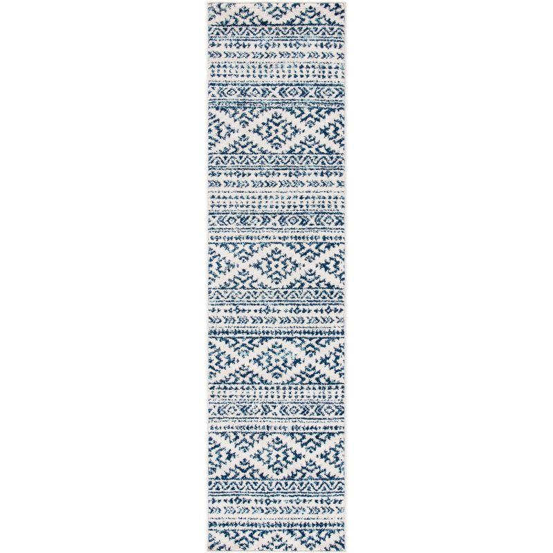 Ivory and Navy Geometric Hand-Knotted Easy Care Area Rug