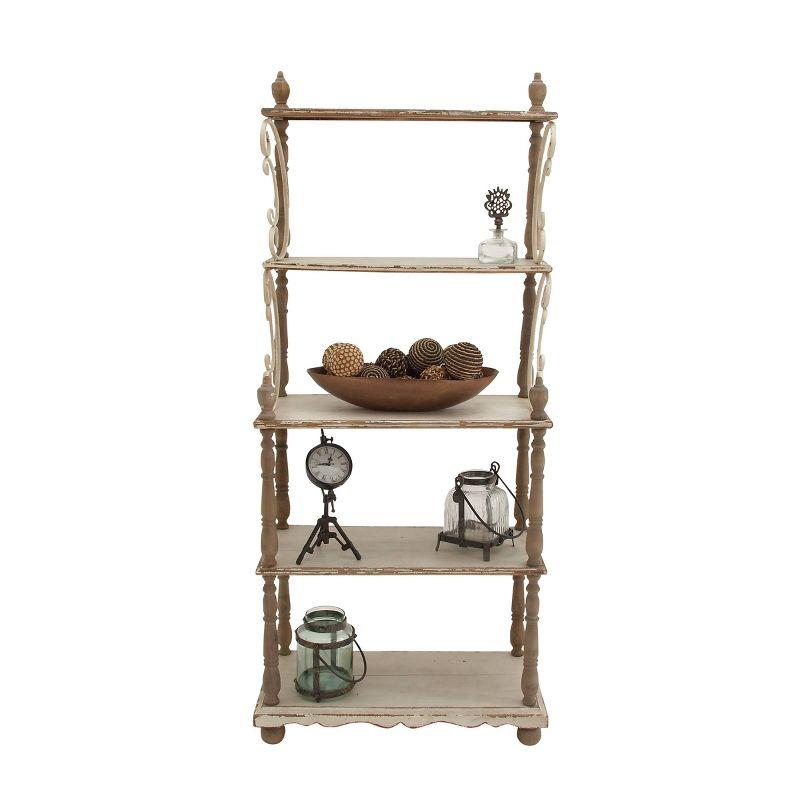 75" x 32" Farmhouse Wood Shelving Unit Off White - Olivia & May: 5-Tier Storage Bookcase