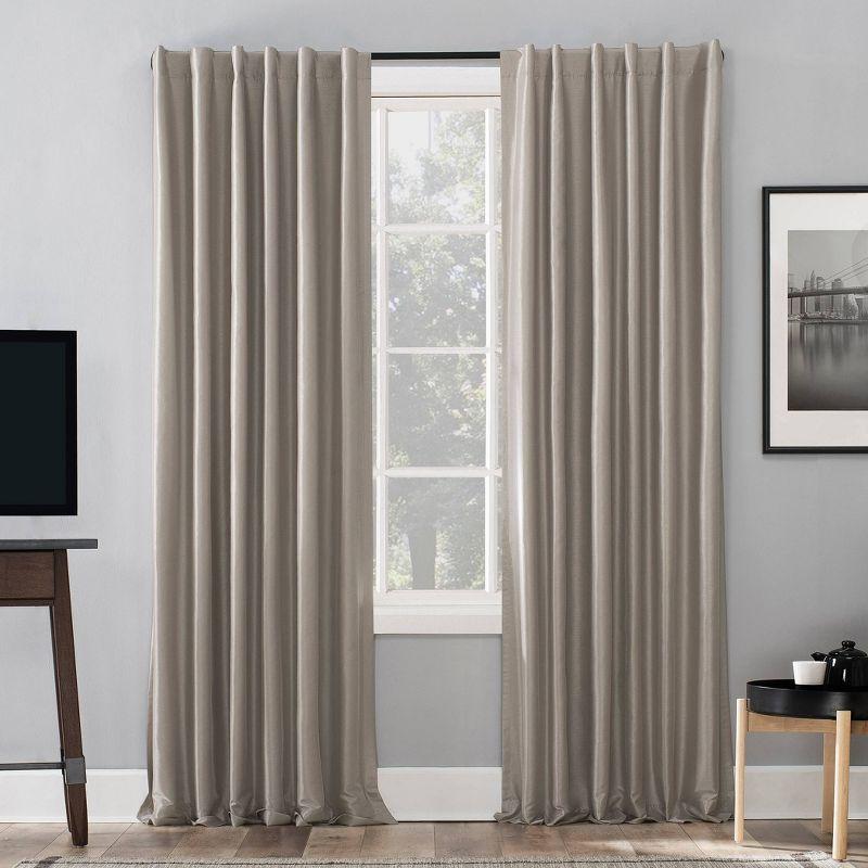 Faux Dupioni Silk Thermal Extreme 100% Blackout Back Tab Curtain Panel