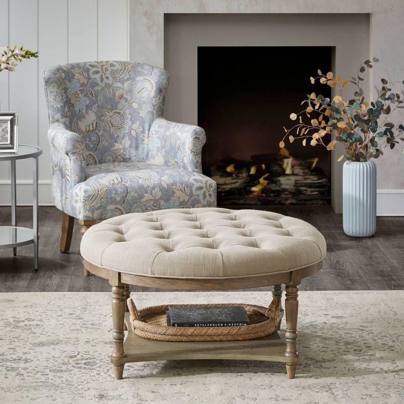 Martha Stewart Cedric Tufted Round Ottoman with Storage