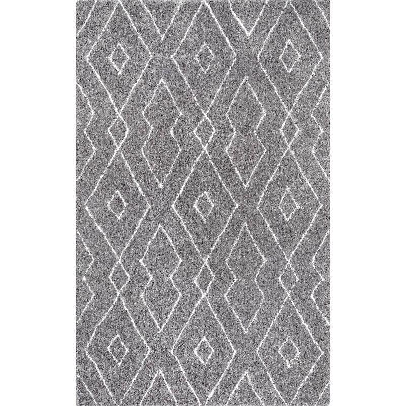 Beaulah Handmade Geometric Gray Shag Area Rug 3' x 5'