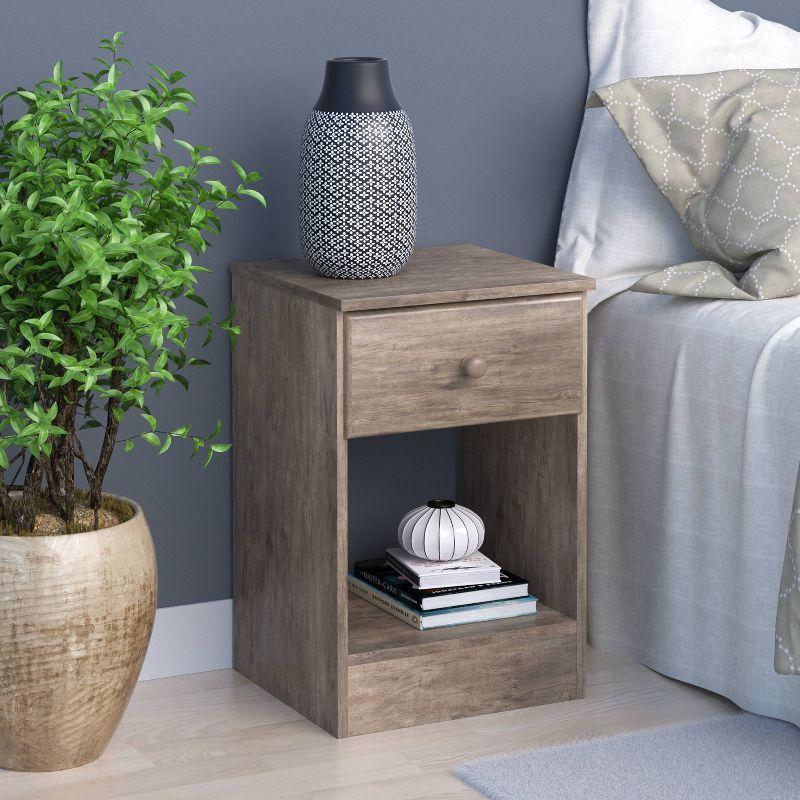 Astrid Drawer Nightstand Drifted Gray - Prepac: Open-Shelf Design, Solid Wood Knobs, Laminated Surface