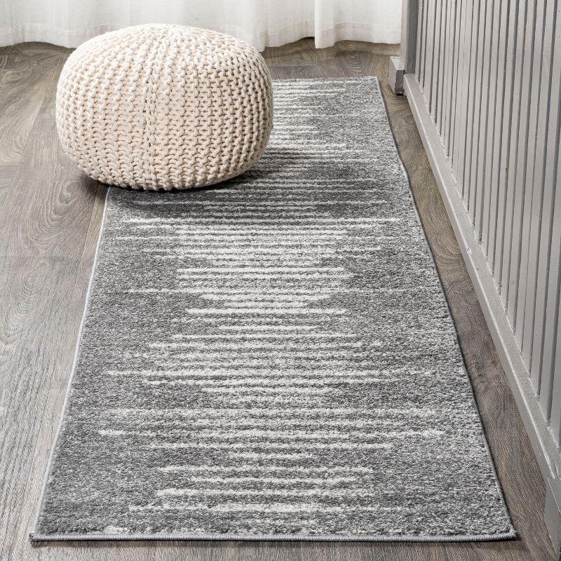 Gray and Ivory Striped Synthetic Runner Rug