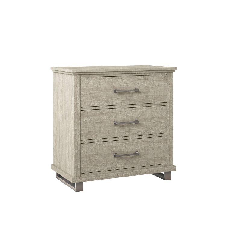 Beige 32'' Modern Nightstand with 3 Drawers and Metal Legs