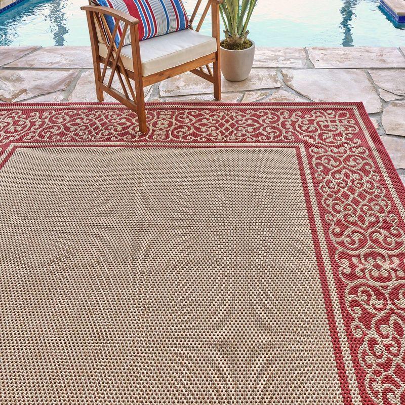 Gertmenian Paseo Tedo Havana Red/Beige Scrolled Border Indoor/Outdoor Flatweave Area Rug