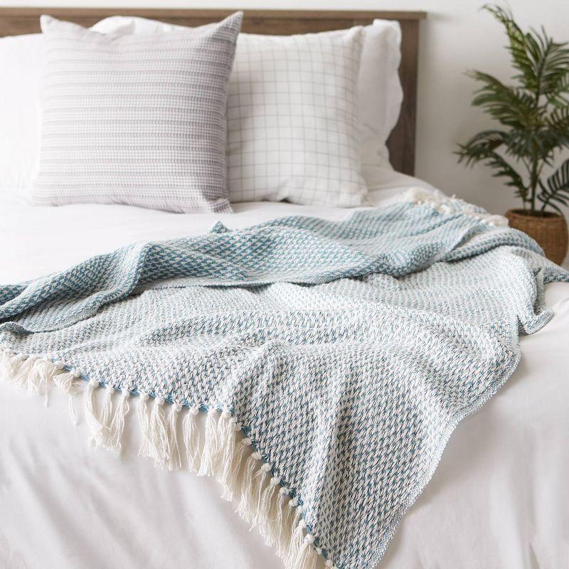 50"x60" Woven Throw Blanket Storm Blue - Design Imports: Lightweight, Machine Washable, Cotton