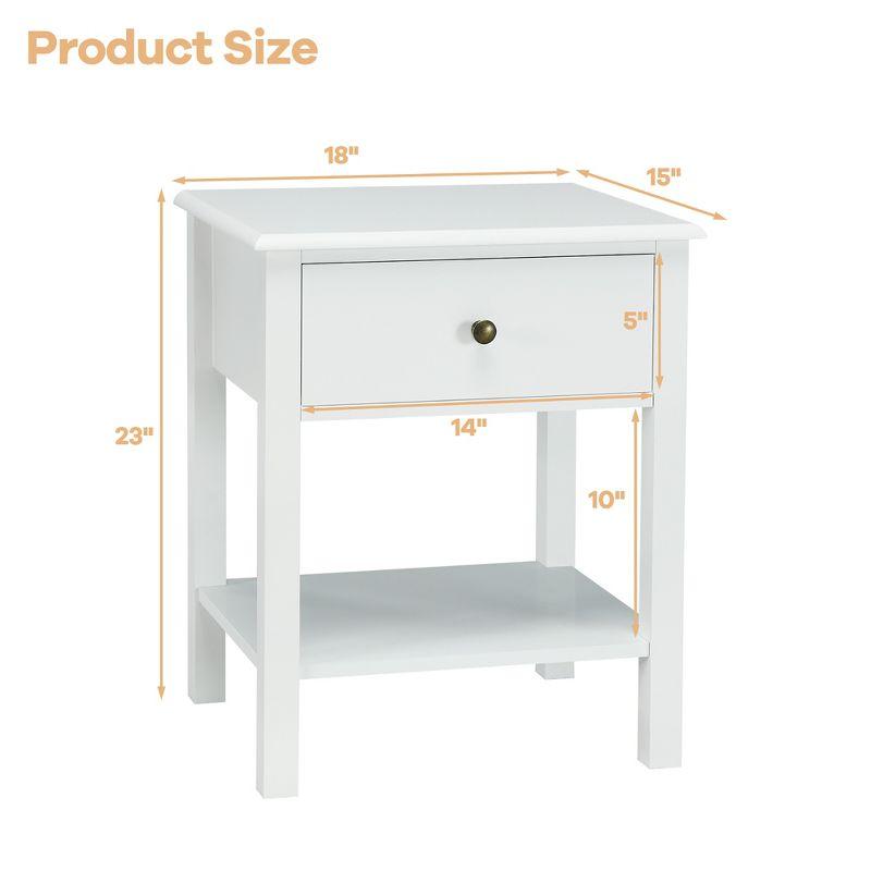 Costway End Table Nightstand Storage Display Drawer Shelf Beside Bedroom White