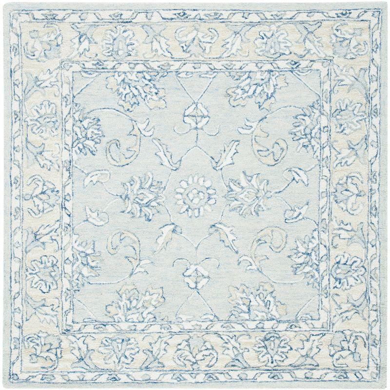 Handmade Blue and Beige Wool Tufted Square Rug