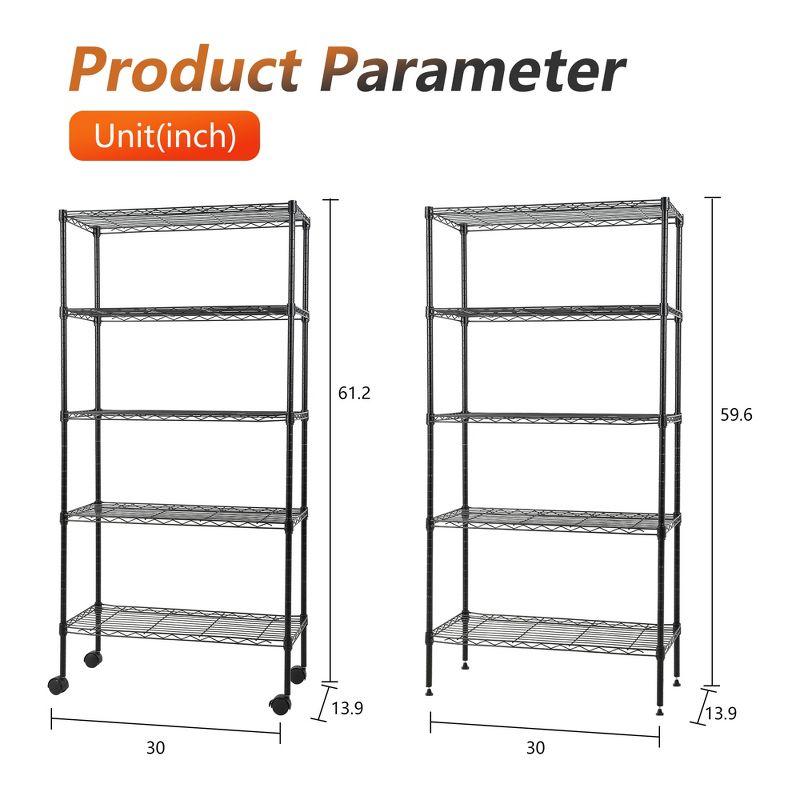 FDW 5 Tier Wire Shelving Unit Heavy Duty Storage Shelves Metal Shelving With Detachable Casters