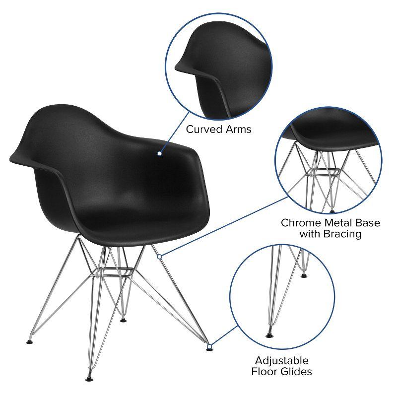 Sleek Black Polypropylene Accent Chair with Geometric Chrome Base