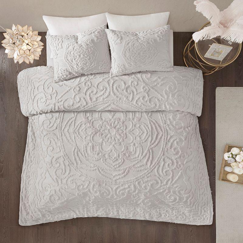 LIYU 3-Piece Tufted Cotton Chenille Medallion Duvet Cover Set