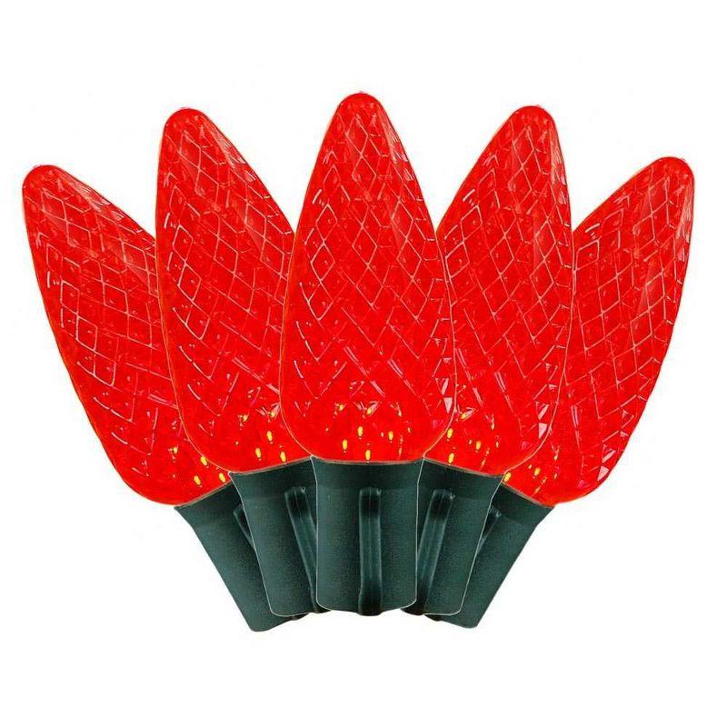 Novelty Lights LED Red C9 Faceted, Green Wire (25 Bulbs, 120 V)