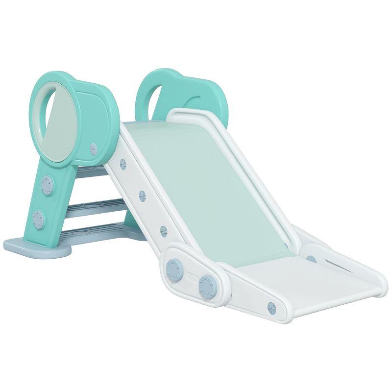 Green and White Foldable Toddler Slide with Safety Features