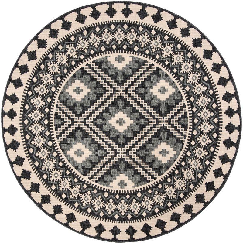 Easy-Care Gray Synthetic Round Rug, Stain & Weather Resistant