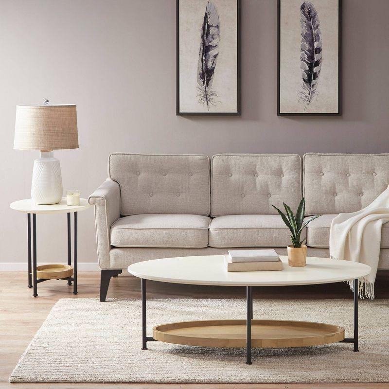 Blandford Coffee Table White/Natural - Madison Park: Metallic Finish, Open Shelf, Oval Shape for Living Room