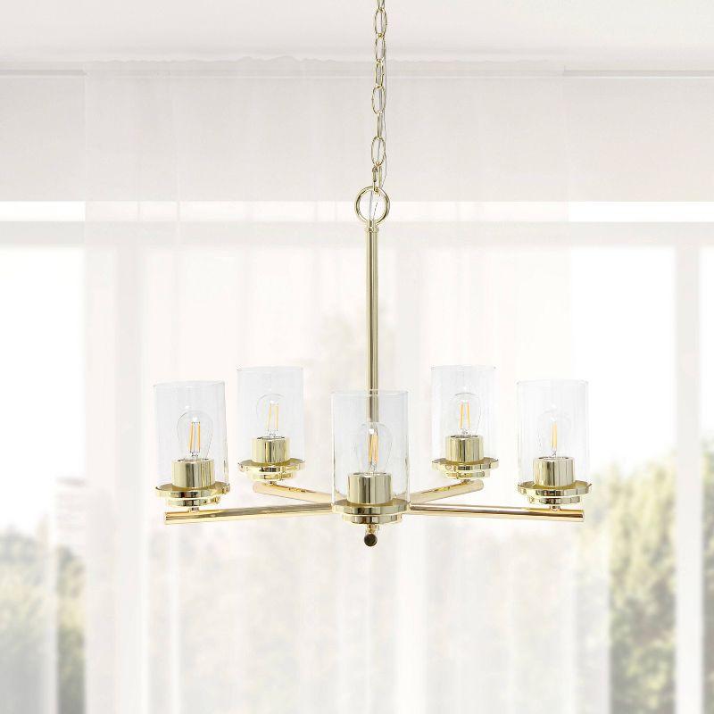 Lalia Home 5-Light 20.5" Classic Contemporary Clear Glass/Metal Hanging Pendant Gold : UL Listed, Adjustable Height