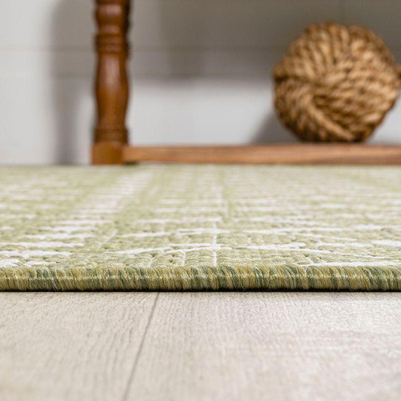 2' x 10' Ourika Moroccan Geometric Textured Weave Indoor/Outdoor Runner Rug, Light Green/Cream - JONATHAN Y