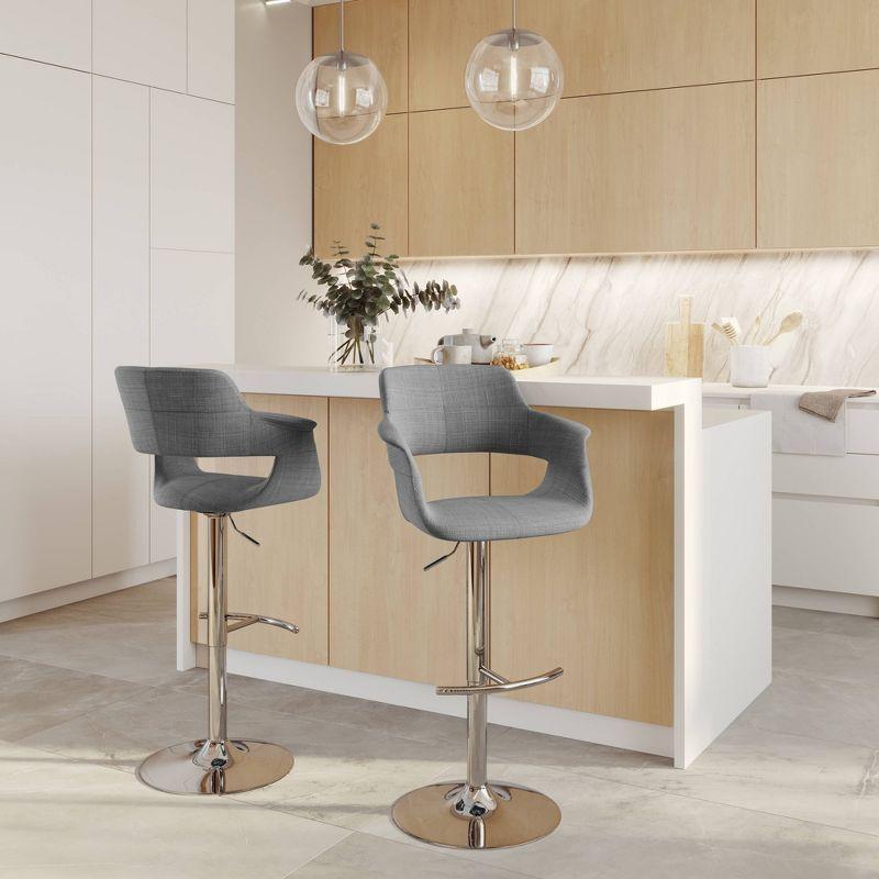 LumiSource Set of 2 Vintage Flair Adjustable Barstools Chrome/Light Gray: Mid-Century Modern, Swivel, Footrest, Upholstered