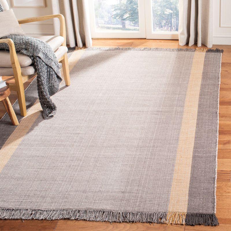 Handwoven Mustard & Grey Cotton Flatweave Rug - 5' x 8'