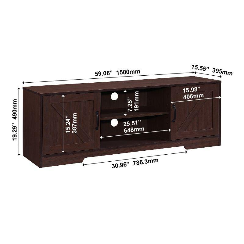 AndMakers 59 in. Farmhouse Walnut TV Stand For TVs Up To 59" with 2 Storage Cabinets, Wood Barn Door Media Television Console Table With Storage
