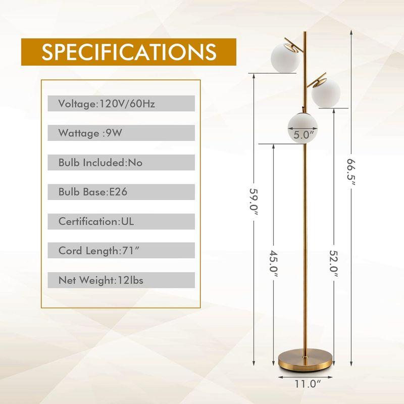 Tangkula Modern 3-Globe Freestanding Floor Lamp with Convenient Foot Switch & 3 E26 Bulb Bases, Sturdy Steel Pole Golden