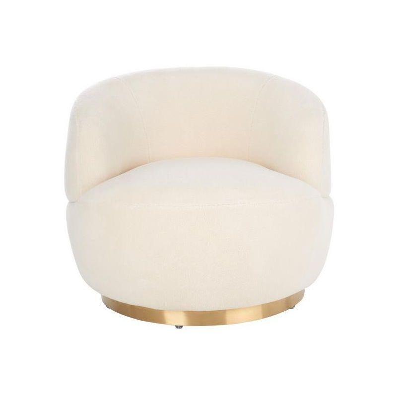 Ivory Barrel Swivel Lounge Chair with Wood Accents