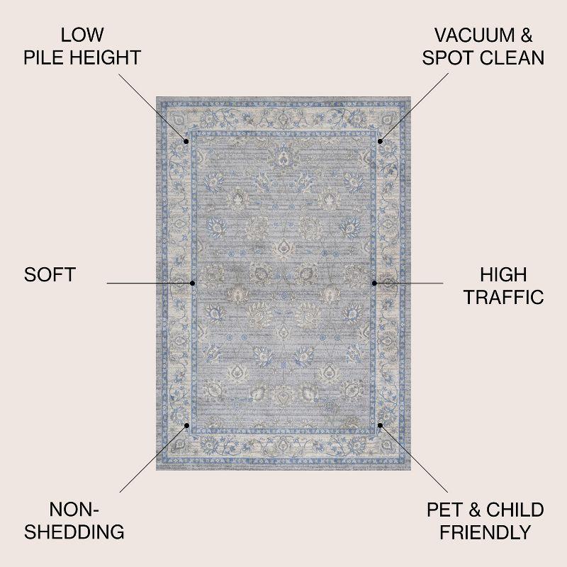 4' X 6' Modern Persian Vintage Moroccan Traditional Area Rug, Gray/Blue - JONATHAN Y