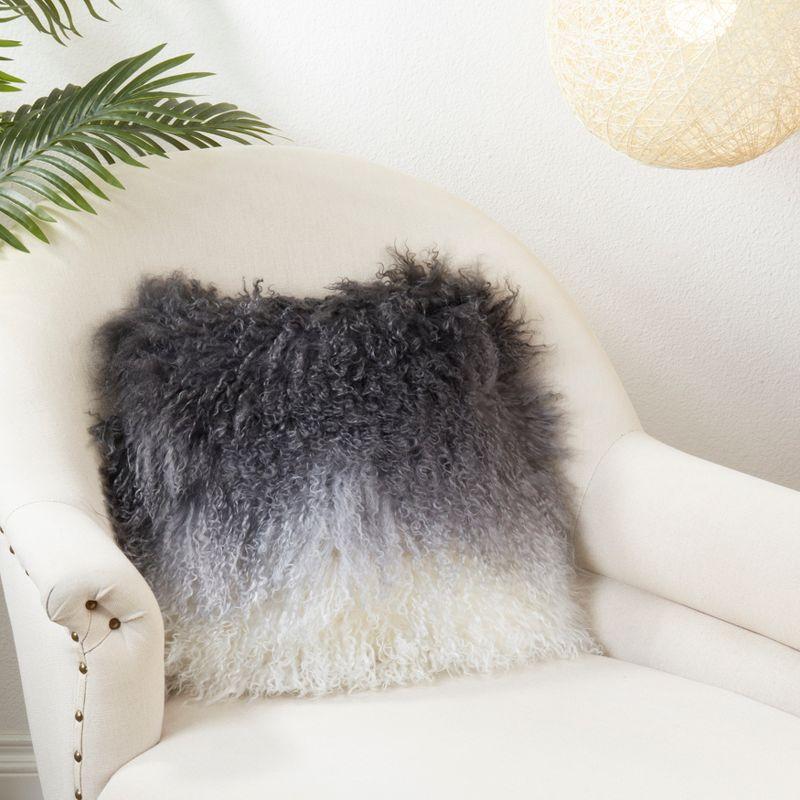 Saro Lifestyle Mongolian Collection Mongolian Lamb Fur Wool Throw Pillow, Poly Filled