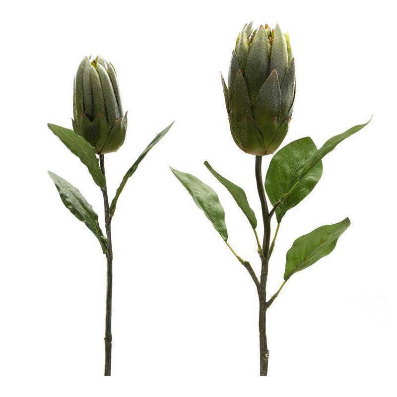 Green Polyester Protea Leaf Stem Set of 6