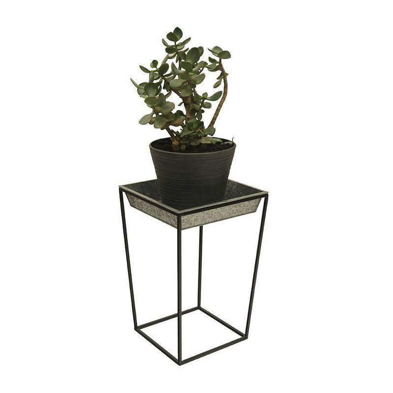 22" Tall Large Iron Arne Plant Stand with Galvanized Tray, No Assembly - ACHLA Designs