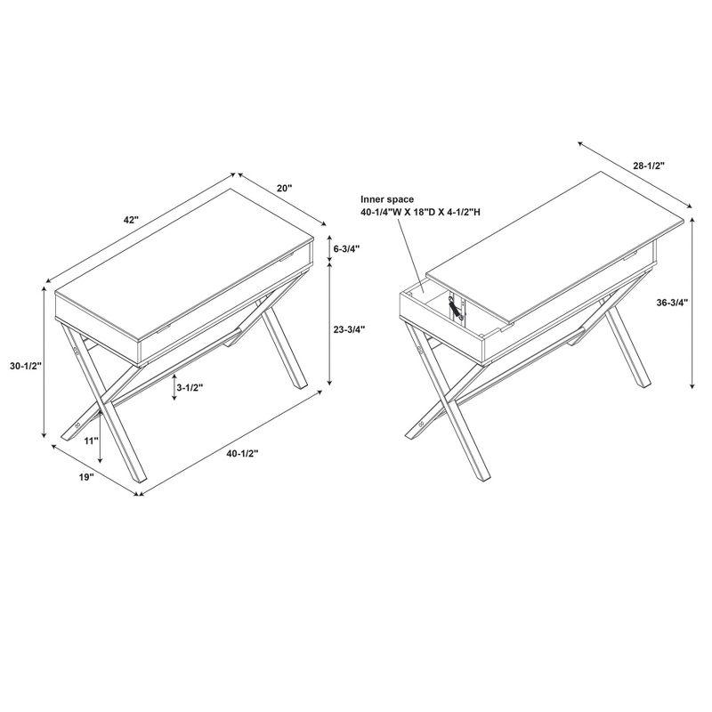 Turquoise Wood Lift-Top Standing Desk with X-Frame Legs