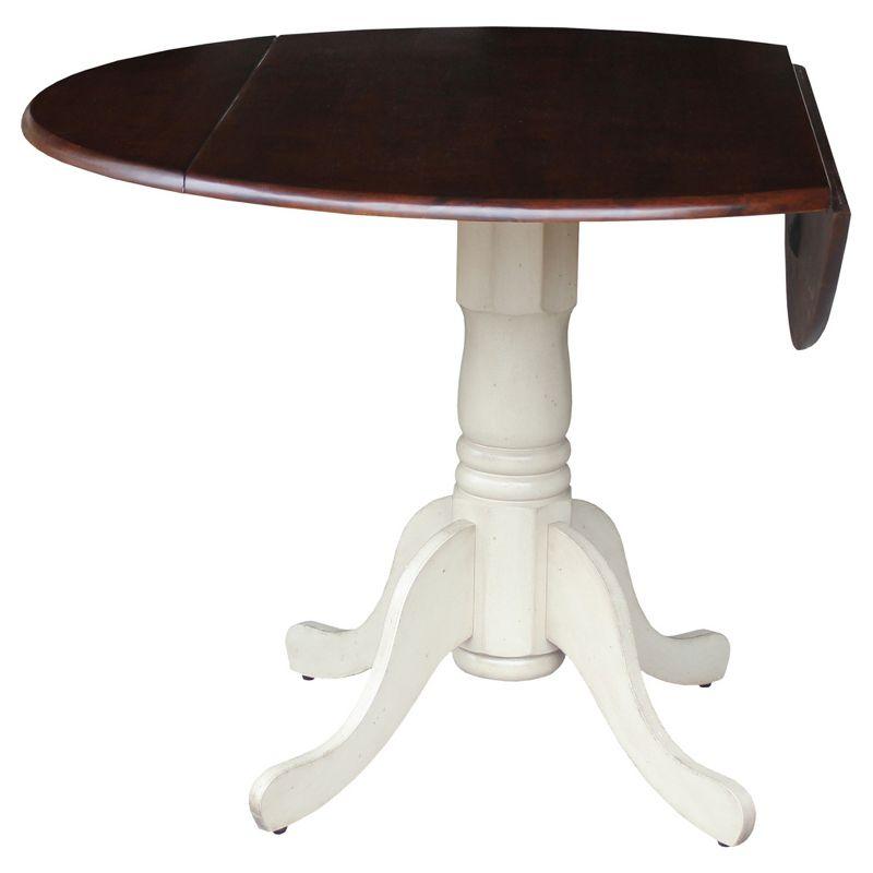 42" Round Dark Wood Extendable Dining Table with White Pedestal Base