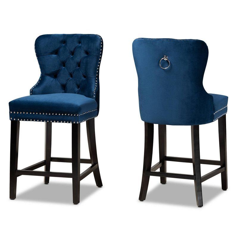 2pc Howell Modern Velvet Upholstered Wood Counter Height Barstool Set - Baxton Studio