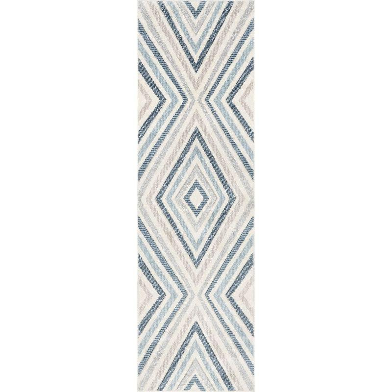 Blue Chevron Pattern Stain-Resistant Runner Rug