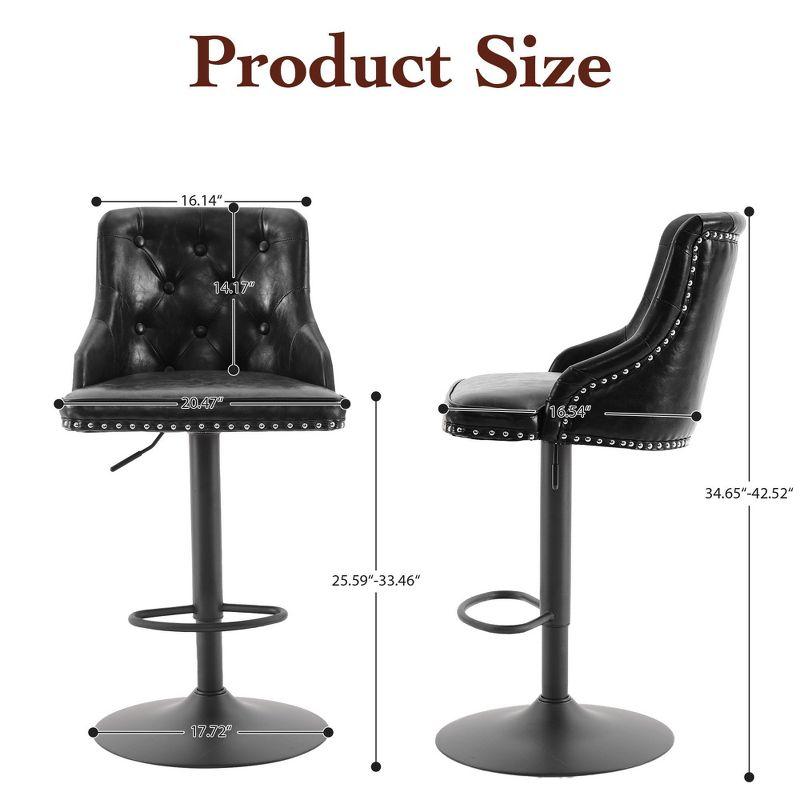 Bar Stools Set of 2,Adjustable Swivel Barstools, Faux Leather Bar Chairs,Upholstered Counter Height with High Backrest for Kitchen Island, Black