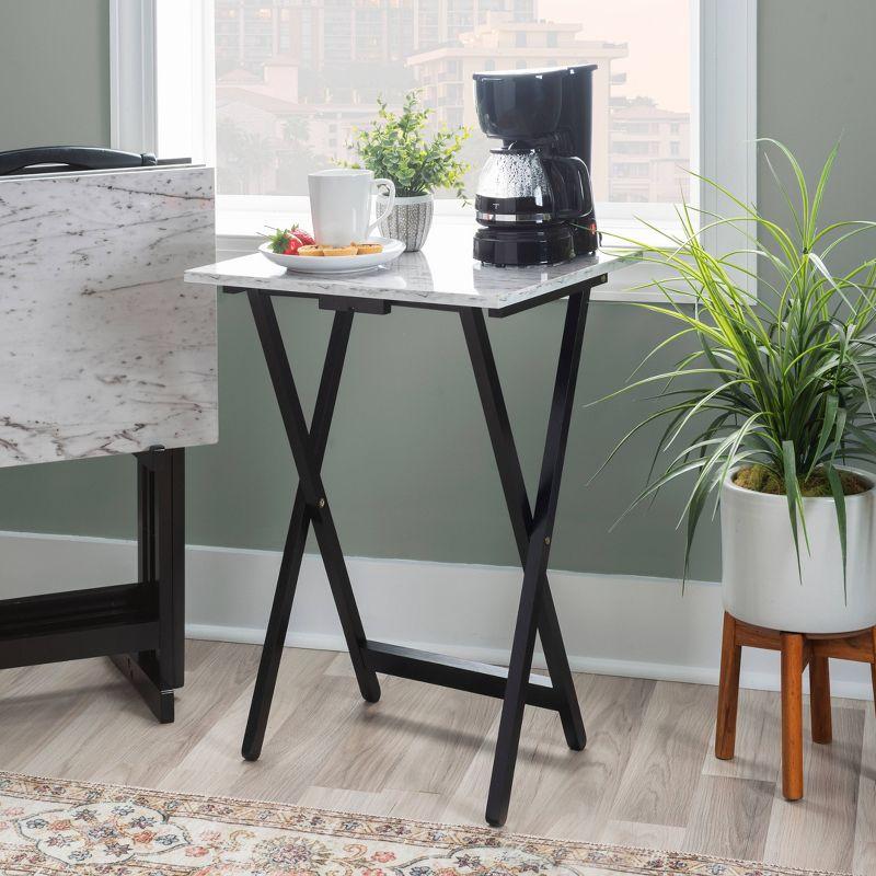 Linon Faux Marble Tray Table Set