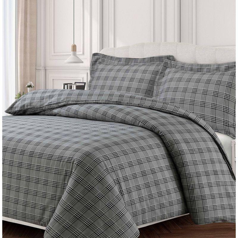 Gray Cotton Flannel Queen Duvet Set with Shams