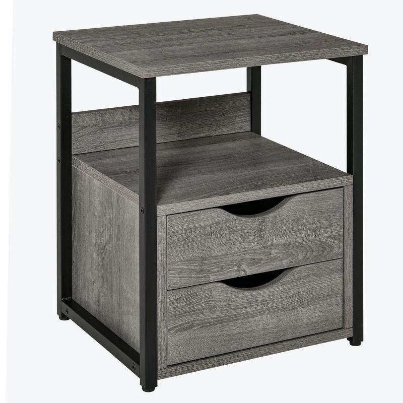 Industrial Chic Side Table with Dual Storage Drawers and Shelf