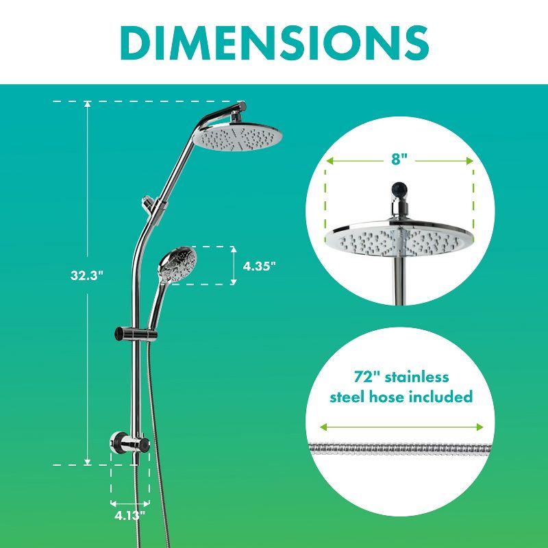 Shower Rail Kit 6-Spray Round High Pressure Handheld with Rain Showerhead, Slide Rail, Drill-free Installation in Chrome