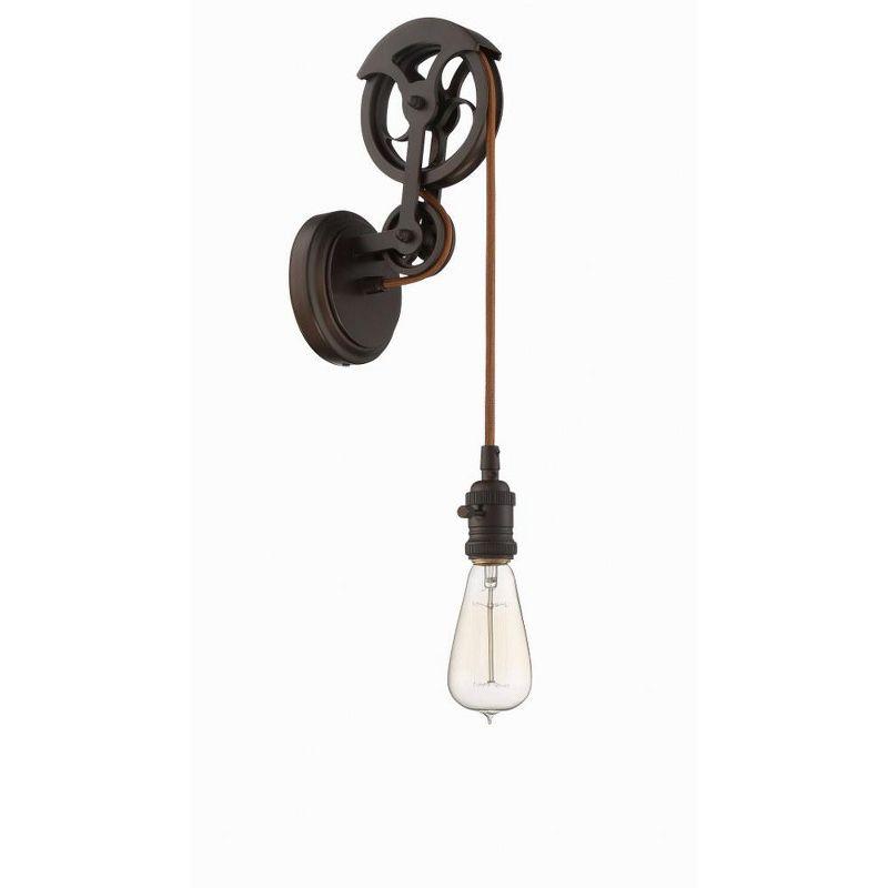 Aged Bronze Brushed Industrial Pulley Wall Sconce