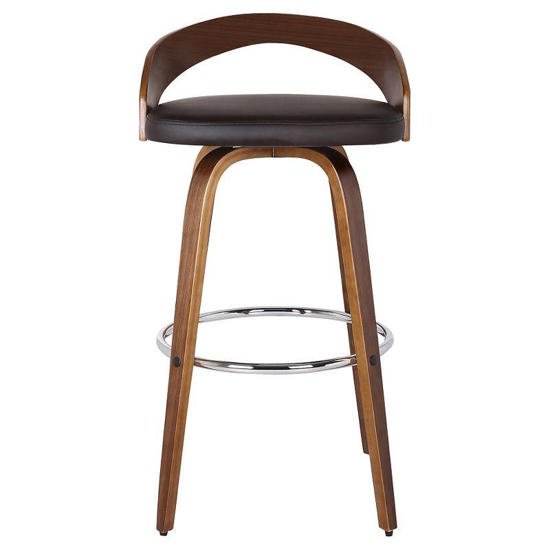 Walnut Wood Finish Swivel Counter Stool with Brown Faux Leather