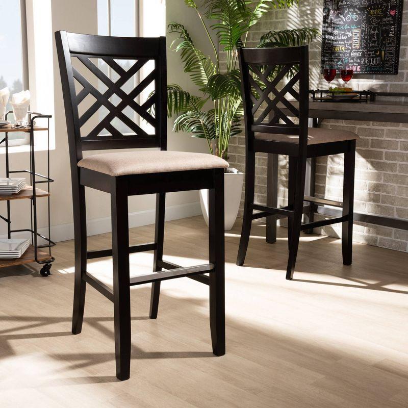 Jason Espresso Brown Wood and Sand Fabric Bar Stool Set