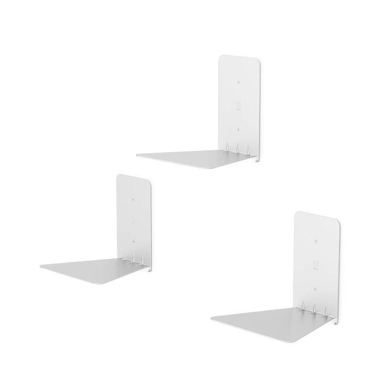 Minimalist Silver Steel Floating Wall Display Shelves, 3-Piece Set