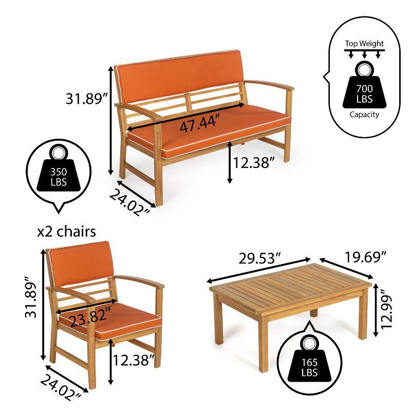 Barclay 4-Piece Modern Coastal Acacia Wood Conversation Outdoor Patio Set with Cushions - JONATHAN Y