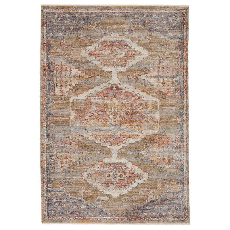 47'' Blue and Olive Medallion Wool Blend Stain-Resistant Rug