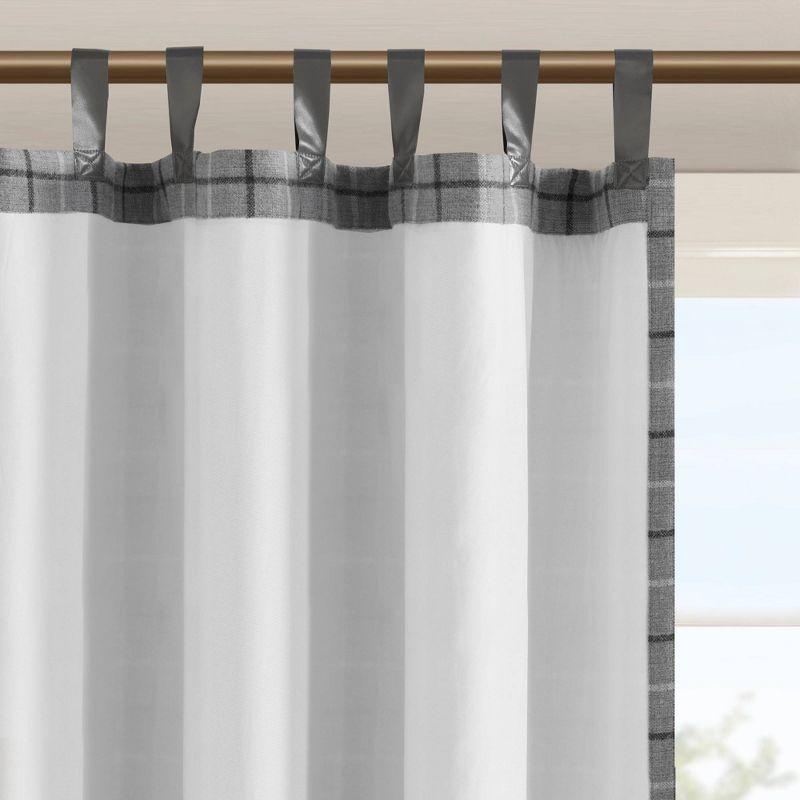 Anaheim Plaid Faux Leather Tab Top Curtain Panel with Fleece Lining