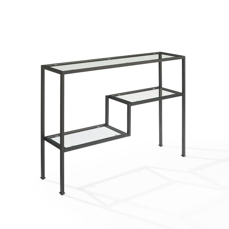 Matte Black Steel and Glass Console Table with Storage