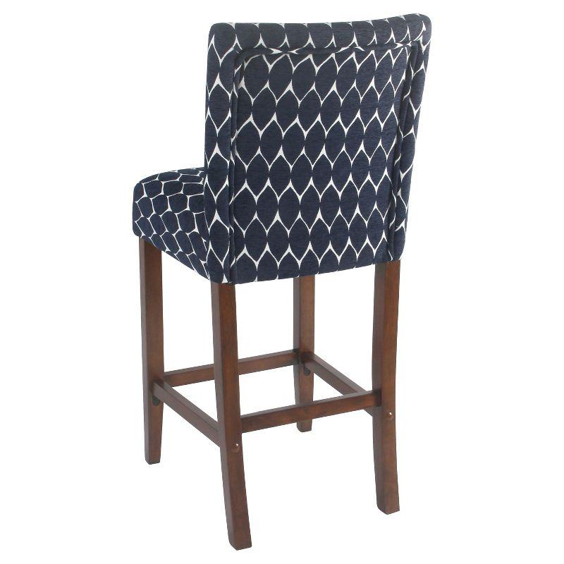 Mid-Tone Walnut Wood Barstool in Textured Navy - 24" Height