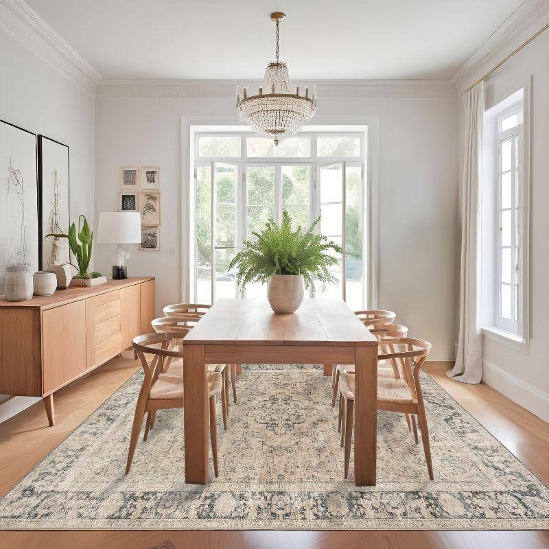 Nuloom Hillstone Collection Brinly Traditional Vintage Medallion Area Rug, 9' x 12', Light beige