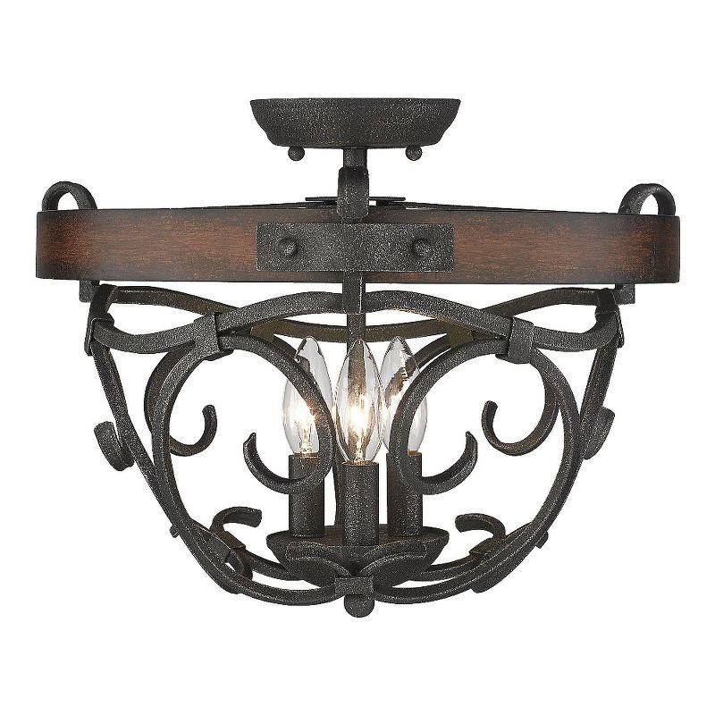 Madera Black Iron and Wood 3-Light Semi-Flush Mount